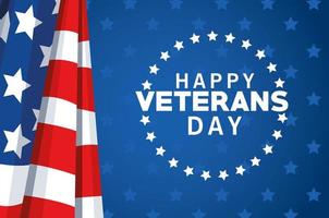 Happy Veterans Day Schriftzug mit USA Flagge und Sternensiegel vektor