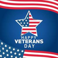 Glücklicher Veteranentag, der mit USA-Flagge im sternblauen Hintergrund beschriftet vektor