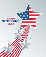 Glücklicher Veteranentag, der mit USA-Flagge im sterngrauen Hintergrund beschriftet vektor