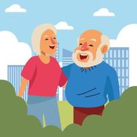altes Ehepaar glücklich über die Stadt aktive Senioren Charaktere vektor