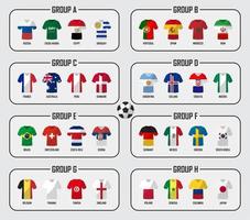 fotbollscup 2018 laggruppsats fotbollsspelare med tröjauniform och nationella flaggor vektor för internationellt VM-turnering