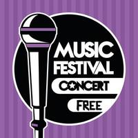 Musikfestivalplakat mit Mikrofonaudio in lila Hintergrund vektor
