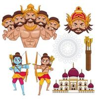 Happy Dussehra Festival Poster mit Set Icons with vektor