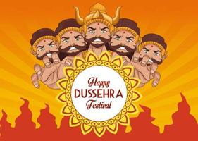 Happy Dussehra Festival Poster mit zehnköpfigem Ravana und Mandala vektor