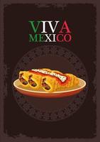 Viva Mexico Schriftzug und mexikanisches Essen Poster mit Burritos vektor