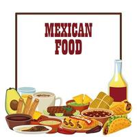 mexikanisches Essensbeschriftungsplakat mit Tequila und Menü vektor