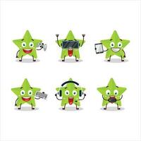 ny grön stjärnor tecknad serie karaktär är spelar spel med olika söt uttryckssymboler vektor