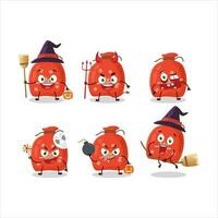 halloween uttryck uttryckssymboler med tecknad serie karaktär av röd santa väska vektor
