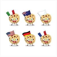 choklad pommes frites tecknad serie karaktär föra de flaggor av olika länder vektor