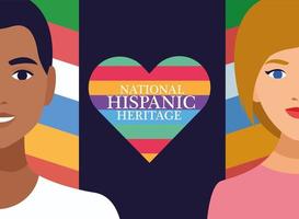 Feier des nationalen hispanischen Erbes mit Paar und Schriftzug im Herzen vektor