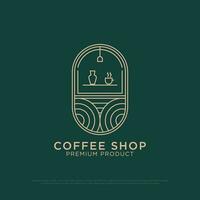 Linie Kunst Kaffee Geschäft Logo Design Vektor, Jahrgang Kaffee Logo Illustration mit Gliederung Stil, Beste zum Restaurant, Cafe, Getränke Logo Marke vektor