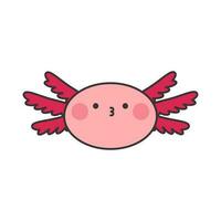 süß Rosa Axolotl Aufkleber. Vektor kawaii hell Rosa Patch isoliert auf Weiß Hintergrund, spielerisch Amphibie, eben Charakter.