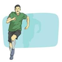 Linie Kunst männlich Fußball Spieler Laufen mit Blau leer Raum Illustration Vektor Hand gezeichnet isoliert auf Weiß Hintergrund