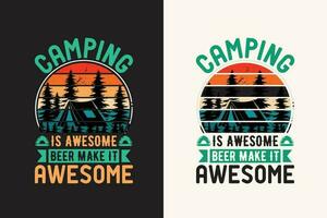 camping t skjorta design retro årgång Färg skriva ut redo filer vektor