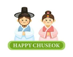 glücklich Chuseok Paar im Koreanisch traditionell Kleider Symbol Karikatur Illustration Vektor