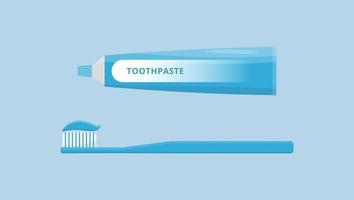 Mund- und Zahnpflege Zahnbürste und Zahnpasta einzeln auf blauem Hintergrund Zahnhygiene Flat Style Vector Illustration