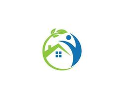 Zuhause und Menschheit Gesundheit Logo. glücklich Mensch Logo eben Vektor Logo Design.