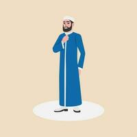 ein Mann Muslim emam. Muslim Mann mufti.islamisch Religion treu Mann tragen traditionell Kleidung. Vektor Illustration.