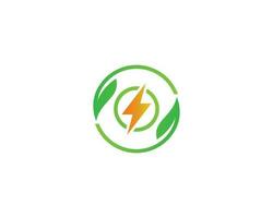 Öko Energie Logo und bio Donner Elektrizität Symbol Konzept. Blitz Bolzen unterzeichnen. Blitz Emblem Vektor Vorlage.