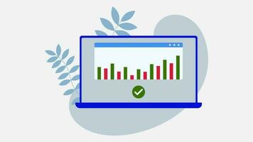 finanziell Diagramme und Graph auf Laptop Bildschirm. Geschäft und Digital Marketing Konzept Hintergrund. Vektor Illustration.