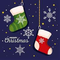 julstrumpor med snöflingor dekorationsbanner för nyår och god julfirande vektor
