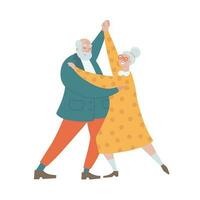 senior par människor dans tango tillsammans. äldre man och kvinna dans latino romantisk dansa. begrepp av roman och fritid av mormor och morfar på pension. hand dragen platt vektor illustration.