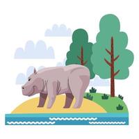 vilda noshörningsdjur i landskapet natur scen vektor