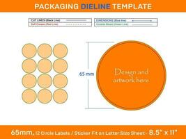 12 Stück 65 mm Kreis Etiketten Aufkleber Dieline Vorlage vektor