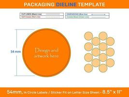 14 Stück 54 mm Kreis Etiketten Aufkleber Dieline Vorlage vektor