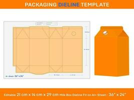 ren mjölk kartong låda, Död linje mall, 21x14x29 centimeter, vektor