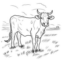 Färbung Seite von ein Kuh. Kalb süß komisch Charakter linear Illustration Kinder zum Färbung.Kuh Bauernhof vektor
