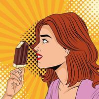 junge Frau isst Eis im Pop-Art-Stil eating vektor