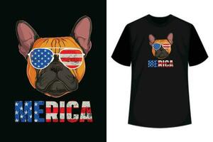 merica brittiskt engelsk bulldogg hund 4:e av juli amerikan flagga t-shirt vektor