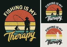 Angeln ist meine Therapie retro Jahrgang Sonnenuntergang T-Shirt Design, Angeln Liebhaber, Nutte, Angeln Hemden, vektor