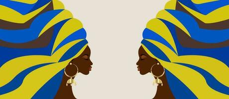 skön baner av afrikansk kvinnor i traditionell turban, afrikansk huvud slå in, traditionell svart kvinna vektor silhuett mode frisyr och skönhet begrepp bakgrund
