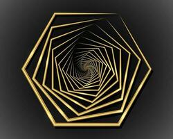 Gold Hexagon Spiral, golden Linie Zeichnung, Luxus Logo Design, Vektor Illustration isoliert auf schwarz Hintergrund