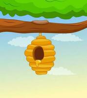 honung bin bikupa hängande på träd gren vektor
