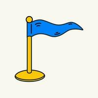 tecknad serie vektor rolig söt komisk tecken, blå flagga.