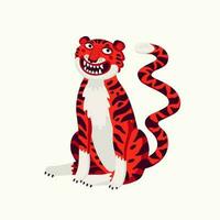 tiger vektor illustration, tecknad serie röd tiger - de symbol av kinesisk ny år. organisk platt stil vektor illustration på vit bakgrund.