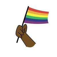 Hand halten lgbt Regenbogen Flagge. Karikatur Arm Gekritzel halten Stolz Symbol. Geschlecht Vielfalt Darstellung. vektor