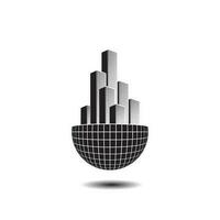 Logo Illustration 3d Stil Globus mit Stadt Gebäude . Designs Vorlage. vektor