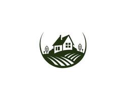 natürlich Bauernhof Haus Logo Design mit Landschaft und Haus Logo Design Vektor Konzept.