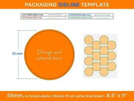14 Stück 55 mm Kreis Etiketten Aufkleber Dieline Vorlage vektor