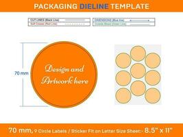 9 Stück 70 mm Kreis Etiketten Aufkleber Dieline Vorlage vektor