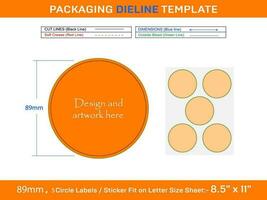 5 Stück 89 mm Kreis Etiketten Aufkleber Dieline Vorlage vektor