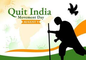 sluta Indien rörelse dag vektor illustration på 9 augusti med indisk flagga och människor silhuett i platt tecknad serie hand dragen bakgrund mallar