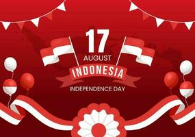 indonesien oberoende dag vektor illustration på 17 augusti med indonesiska flagga höjning de röd och vit i platt tecknad serie hand dragen mallar
