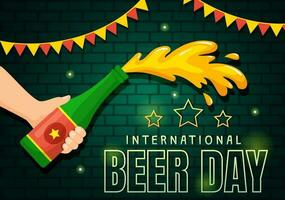 International Bier Tag Vektor Illustration mit Prost Biere Feier im eben Karikatur Hand gezeichnet Landung Seite Hintergrund Vorlagen