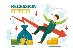 Rezession Auswirkungen Vektor Illustration mit Einschlag auf wirtschaftlich Wachstum und wirtschaftlich Aktivität Ablehnen Ergebnis im eben Karikatur Hand gezeichnet Vorlagen