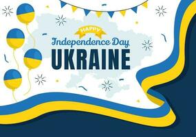 glücklich Ukraine Unabhängigkeit Tag Vektor Illustration auf 24 August mit ukrainisch Flagge Hintergrund im National Urlaub eben Karikatur Hand gezeichnet Vorlagen